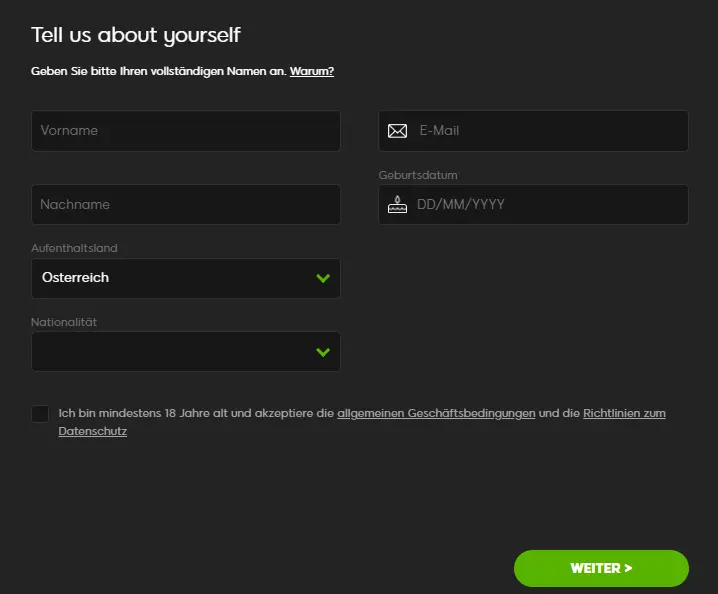 Konto erstellen – Registrierung für Spieler